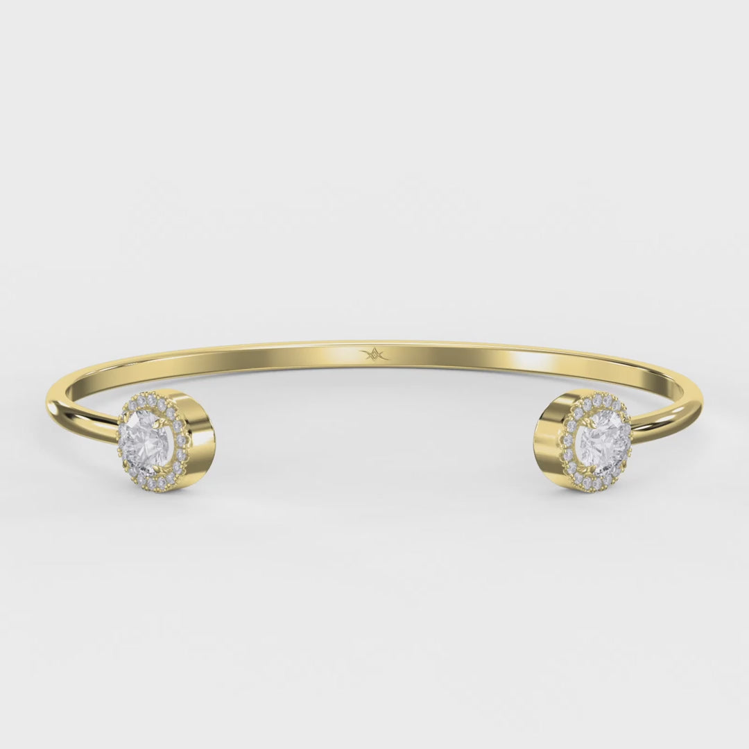 Elegant Open Cuff Bracelet with Round Halo Diamonds