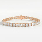  Luxury princess-cut tennis bracelet shown at a 45-degree angle highlighting sparkle and craftsmanship