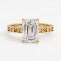 Botanical Motif Emerald-Cut Diamond Vintage Ring