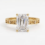 Botanical Motif Emerald-Cut Diamond Vintage Ring