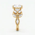 Oval Diamond Engagement Ring Nature Inspired Marquise Leaf Side Stone Ring