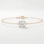 Minimalist rose gold solitaire bracelet with round brilliant gemstone on delicate fine chain