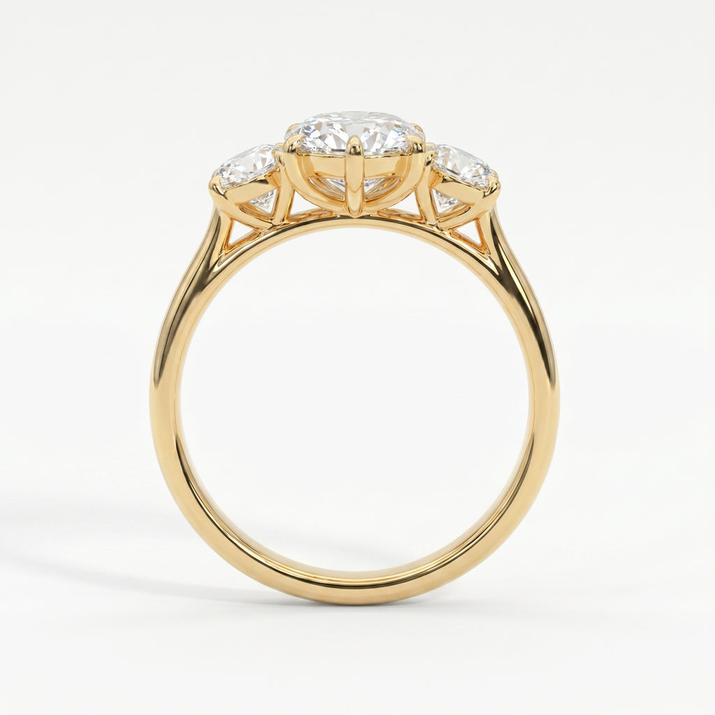 Open gallery view of three-stone marquise diamond engagement ring with oval diamonds in yellow gold