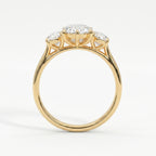 Open gallery view of three-stone marquise diamond engagement ring with oval diamonds in yellow gold