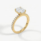 Cushion Cut Diamond  Pave Side Stone Engagement  Ring
