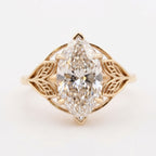 Solitaire Leaf Design Marquise Cut Diamond Engagement Ring