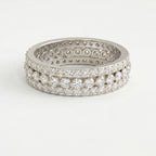 Top view of wide diamond eternity band with continuous pavé diamonds and elegant luxury design