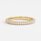 Yellow gold diamond eternity ring with round brilliant diamonds in a full eternity band, luxury wedding and stackable ring.