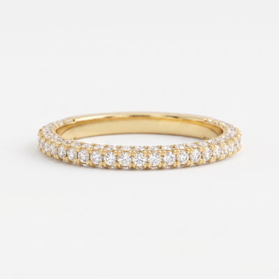 Yellow gold diamond eternity ring with round brilliant diamonds in a full eternity band, luxury wedding and stackable ring.